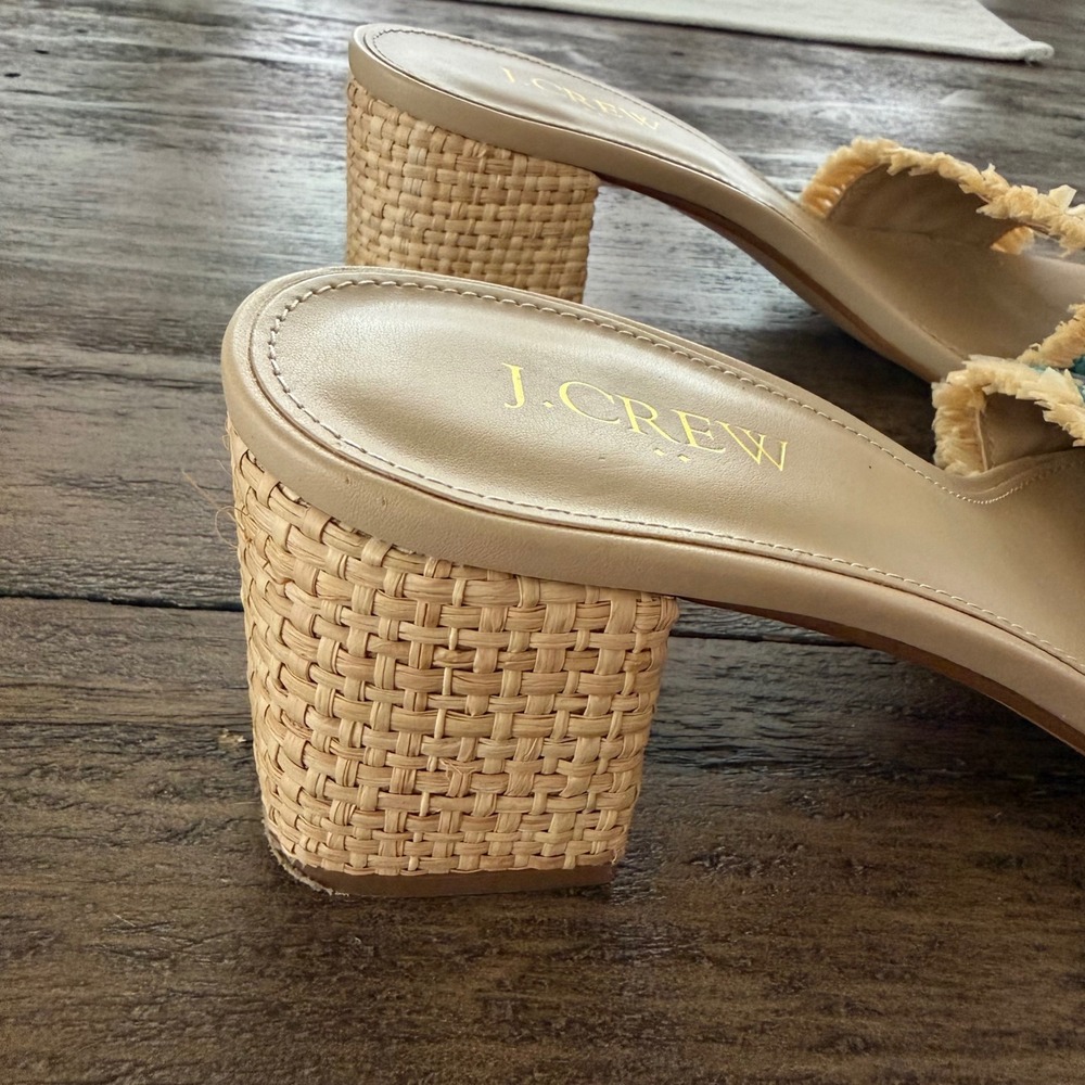 J.Crew Multi Color Raffia‎ Fringe Block Heel Mule Sandals BW886 Womens 8 Spring - Picture 4 of 9
